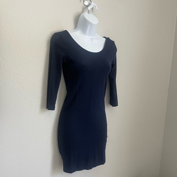 Forever 21 Navy Blue Bodycon Mini Dress Scoop  3/4 Sleeve Stretchy Cotton Blend - Picture 8 of 8